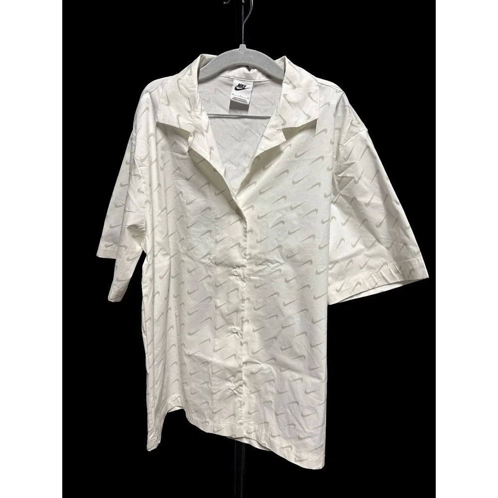 Nike Sportswear Everyday Modern Woven Top White Swoosh Print Womens‎ Size Medium